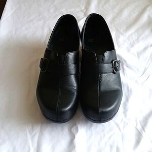 Black Slip-On Women's Clogs with Buckle Strap